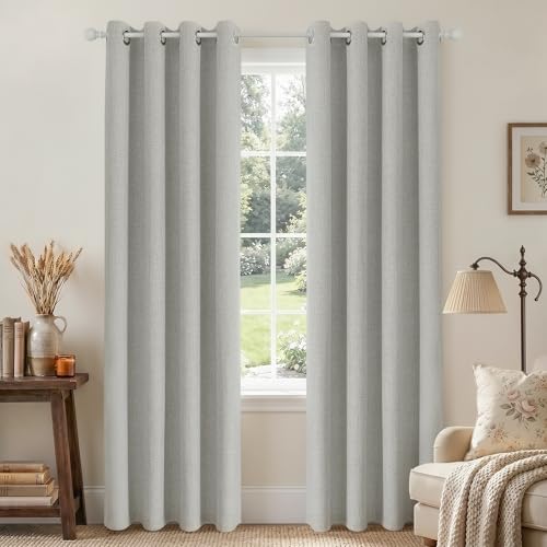 Joydeco Blackout Curtains 90 Inches Long 2 Panels Burg, Room Darkening Curtains for Bedroom, 100% Black Out Textured Thermal Drapes Privacy Protection 2 Panels Set(W42 x L90 Inch, Greyish White)