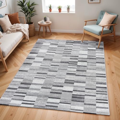 Livabliss Bhaumi Ariola Geometric Design – Scandi Style Living Room 160x220 cm, Dining, Kitchen, Neutral Abstract Pattern, Boho Style, Easy Care Pile, Black Grey White