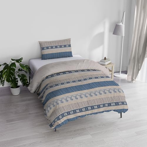 Italian Bed Linen Athena Duvet Cover Set with Printed Bag and Pillowcases, Rudolph Blue, Single