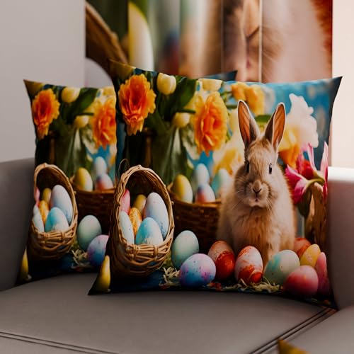 PETTI Artigiani Italiani - Set of 2 Easter Cushion Covers 40x40 cm in Microfibre, Easter Decorative Cushions for Bedroom, Sofa and Living Room, 2 Decorative Pillow Covers, 100% Made in Italy