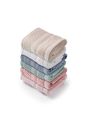 Foutastic 6 Piece Wash Towel Set 100% Cotton 450gsm Hand Towels 30x50cm - Soft, Absorbent, Machine Washable, Ideal for Home and Spa