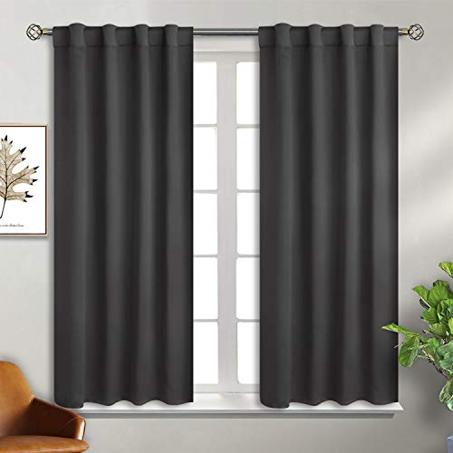 BGment Dark Grey Window Curtains for Bedroom - 38 x 45 Inch Thermal Rod Pocket and Back Tab Blackout Curtains for Kitchen/Window/Living Room, 2 Panels