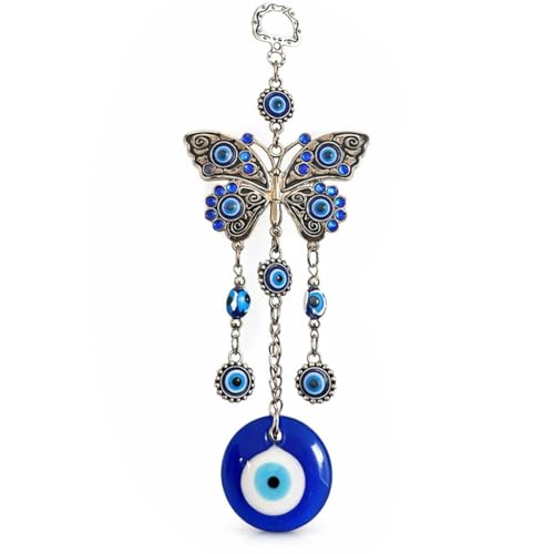 Betterdecor Blue Evil Eye with Butterfly Hanging Ornament for Protection (With a Pounch) 003