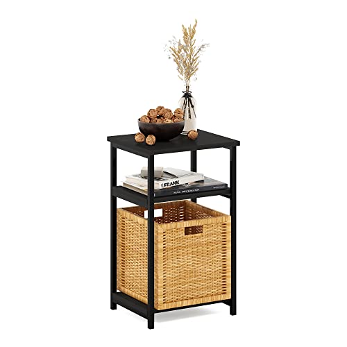 Furinno JUST Side Table, 3-Tier Metal Frame End Table with Open Shelf, Night Stand, Bedside Table, for Living Room, Bedroom, Espresso