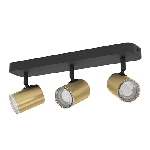 Eglo Ceiling lamp Consuma 1, 3-Flame spot bar, Bathroom Spotlight, Metal Light in Black and Brass, Spotlight with GU10 Socket, IP44