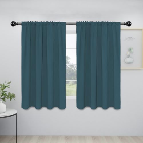Easy-Going Rod Pocket Blackout Curtains for Bedroom, Room Darkening Window Curtains for Living Room, Thermal Insulated Noise Reduction Solid Window Drapes, 2 Panels(42x54 in, Bluestone)