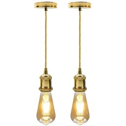 LEDSone French Gold E27 Pendant Light Fitting 2 Pack – Vintage Metal Ceiling Light Kit with 1m Twisted Braided Cable, Hanging Lamp Holder for Kitchen Island, Dining Room & Café