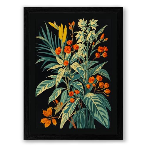 Golden Blooms Study Botanical Framed Wall Art Print A1 (84.1×59.4cm) Black, Wall Decor for Living Room, Bedroom, Office & Home, Ready to Hang, Art Gift