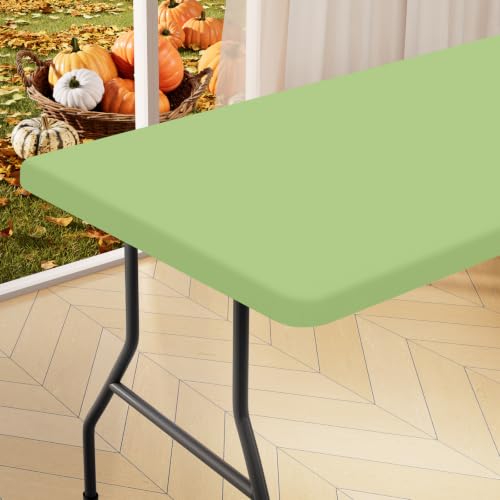 "Homing Rectangle Table Cloth Cover, Water-Resistant Polyester Elastic Fitted Tablecloth, Fits for 8 Foot Folding Tables, Washable Table Protector for Picnic, Camping, Outdoor (Sage Green, 30"" x 96"")"