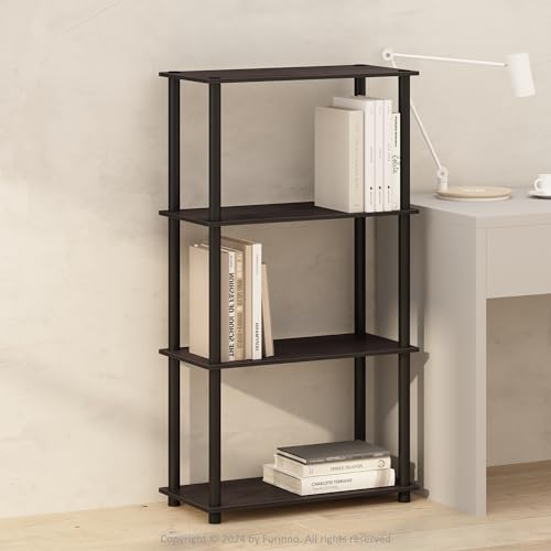 Furinno TURN-N-TUBE Book Shelf, 4-Tier Bookshelf, Bookcase with Multipurpose Compact Display Rack, 29.46 x 59.94 x 109.73 cm, for Living Room, Bedroom, Home Office, Dark Walnut