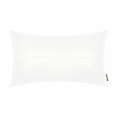 BRAWARM White Leather Throw Pillow Cushions 12 X 20 Inches, Faux Leather Pillow Cover with Piping, Hand Stitched Leather Decorative Lumbar Throw Pillow Covers for Couch Sofa Bed Living Room Garden