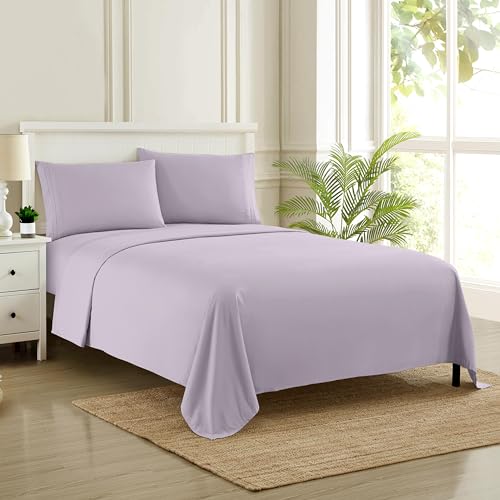 Sweet Home Collection Luxury Bedding Set with Flat, Fitted Sheet, 2 Pillow Cases, Fine Double Brushed Microfiber, Lilac, Twin
