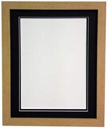 "H7 Oak Picture Photo Frame With Black Double Mount 8""x6"" for Pic Size 6""x4"""