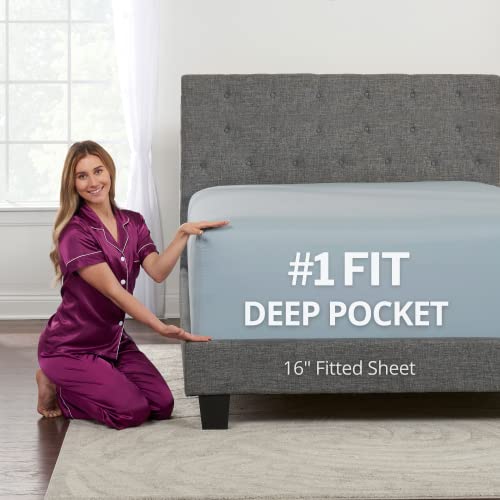 DeaLuxe Queen Size Fitted Sheet Only - Real 16??? Inch Deep Pocket - Soft Easy Care Bottom - Light Baby Blue