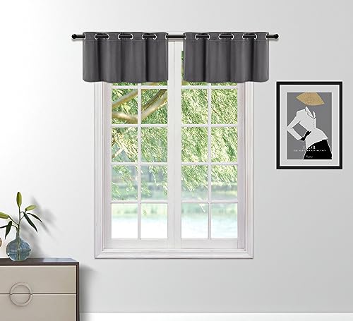 PI Blackout Valance Curtains,Grommet Short Decoration Coffee Curtain Glossy Textured Window Curtain for Kitchen/Cupboard 1 Panel (Dark Grey,W52XL18)
