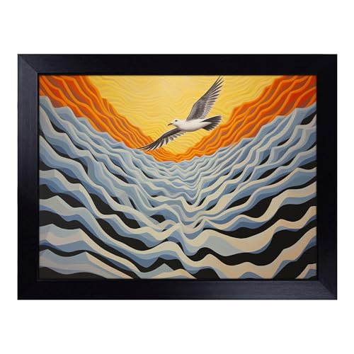 Lap Tray with Bean Bag Cushion, Seagull Op Art - Handmade in the UK, Raised Wooden Edge, Padded Cushion, Heat-Resistant Wipe-Clean Surface, for Meals, Laptops and Crafts
