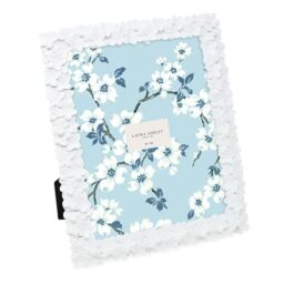 Laura Ashley 8x10 White Flower Textured Hand-Crafted Resin Picture Frame w/Easel & Hook for Tabletop & Wall Display, Decorative Floral Design Home Décor, Photo Gallery, Art (8x10, White)