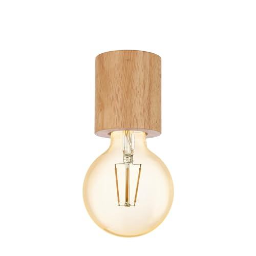 Eglo Turialdo Ceiling Light, 1-Light Surface-Mounted Industrial, Vintage, Modern Ceiling Light Made of Wood and Steel, Ceiling lamp in Natural, Black, Surface-Mounted lamp with E27 Socket