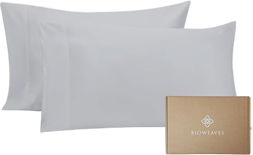 BIOWEAVES 100% Organic Cotton King Size Pillow Cases 300 Thread Count Soft Sateen Weave GOTS Certified Set of 2 - Glacier Grey