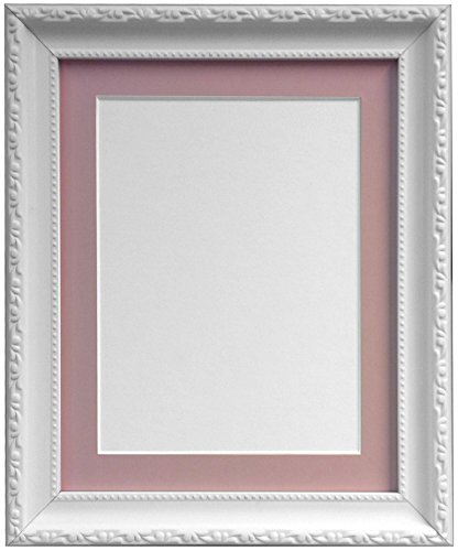 FRAMES BY POST Shabby Chic Picture Photo Frame, Plastic, White with Pink Mount, 50 x 40 cm Image Size 15 x 10 Inches