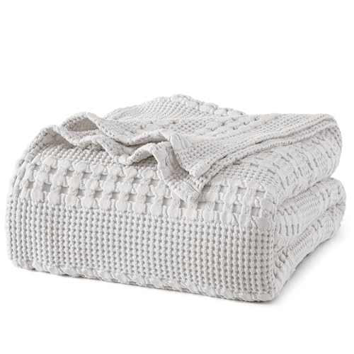 "PHF 100% Cotton Waffle Weave Blanket King Size for Bed, Soft Lightweight & Breathable, All-Season Comfort, Luxury Aesthetic Christmas Blanket for Home Decor, 108""x90"", Light Grey"