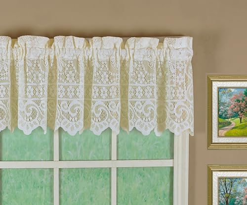 "Today's Curtain Hopewell Premium Lace Valance 12"", Cream, 58W x 12L"