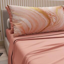PETTI Artigiani Italiani - Double Bed Sheets Cotton with Pillowcases in Digital Print, Double Bed Sheet Salmon Marble Design, 100% Made in Italy