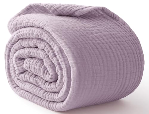 "Kozyhvn 100% Cotton Muslin Blanket Large 50"" x 70"", 6 Layers Breathable and Lightweight Cotton Throw Blanket for Couch, Soft Cooling Summer Gauze Blanket for Adults All Season, Lavender"