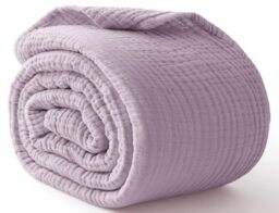 "Kozyhvn 100% Cotton Muslin Blanket Large 50"" x 70"", 6 Layers Breathable and Lightweight Cotton Throw Blanket for Couch, Soft Cooling Summer Gauze Blanket for Adults All Season, Lavender"