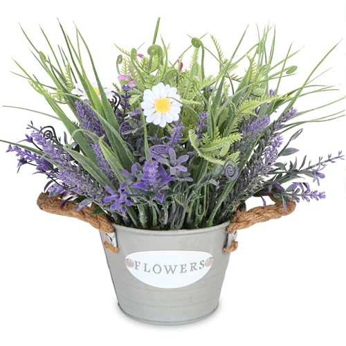 "MIXROSE Fake Plants Purple Lavender Flowers in Pot 10"" Tall Faux Artificial Potted Plant Greenery for Home Living Room Patio Coffee Table Farmhouse Aesthetic Bedroom Bathroom Decor"