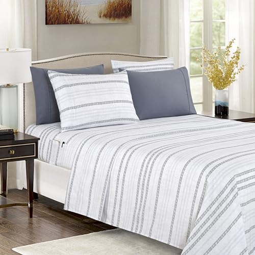 Elegant Comfort Softest and Coziest 6-Piece Sheet Set - 1500 Premium Hotel Quality Microfiber - Deep Pocket, Wrinkle Resistant 6-Piece Floral Bed Sheet Set, Queen, Traci Gray