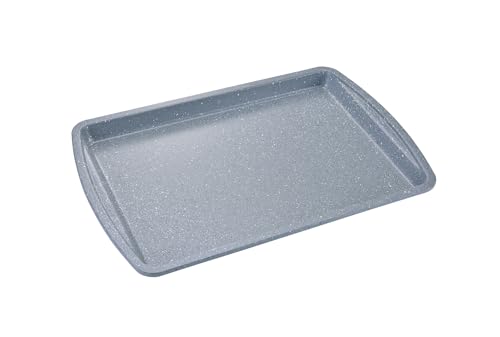 apollo THE HOUSEWARES BRAND Small Baking Rectangle Oven Tray - Carbon Steel with Non-stick Granite Stone Effect Coating, Kitchen Pan Sheet for Roasting, Easy Clean, 38x25.5x2.5cm, Grey