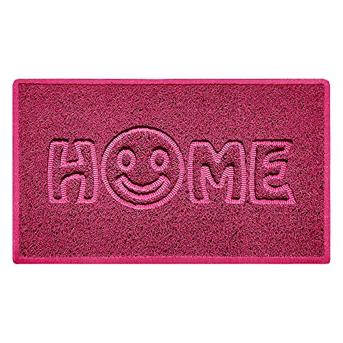 Nicoman SMILEY FACE Embossed Shape Door Mat Dirt-Trapper Washable Barrier Doormat-(Use Indoor or Sheltered Outdoor)-(75x44cm/29.5x17.3inches,Medium) Pink
