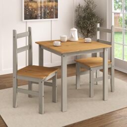 Mews Corona Dining Table Set 2 Seater Grey Solid Mexican Pine Wood with 2 Chairs