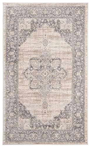 Safavieh Traditional Rug for Living Room, Dining Room, Bedroom - Brentwood Collection, Short Pile, in Cream and Grey, 75 x 120 cm