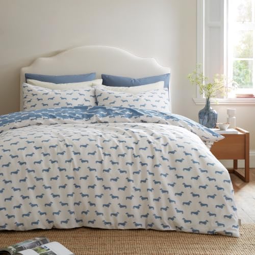 Emily Bond Peggy Dachshund Cotton King Duvet Cover Set Cream/Blue