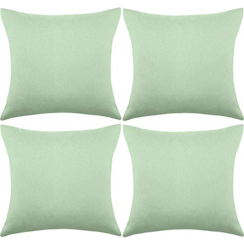 4 Pack Decorative Outdoor Waterproof Throw Pillow Covers, Square Patio Balcony Garden Waterproof Cushion Case, PU Coating Pillow Shell for Couch, Bed, Patio, Sofa, Tent,18 x 18 Inch (Light Green)