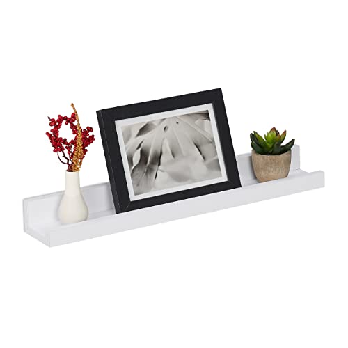 Relaxdays Floating Shelf, Simple Wall Rack for Storage, Picture Frames, Spices or Decor, HWD: 5 x 48 x 8 cm, MDF, White