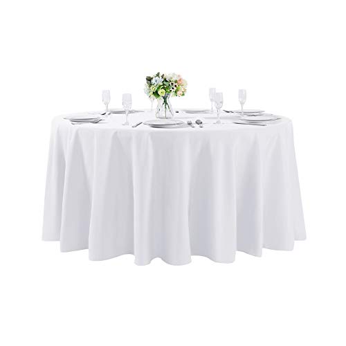 132 inch Round Tablecloth Washable Polyester Table Cloth Decorative Table Cover for Wedding Party Dining Banquet???132 inch,White???