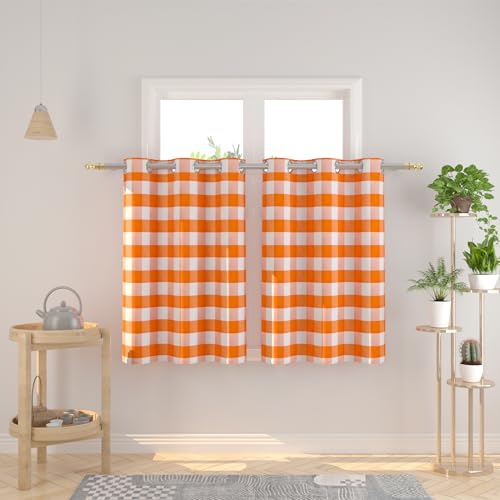 Natus Weaver Tier Curtains 36 inches Long Buffalo Check Gingham Plaid Kitchen Window Curtain Panels Small Short Bathroom Grommet Top Window Treatment 2 Panels Orange and White