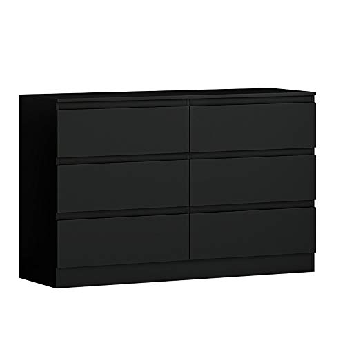 FWStyle Modern 6 Drawer Chest, 40 cm Length x 120 cm Width x 77 cm Height, Matt Black