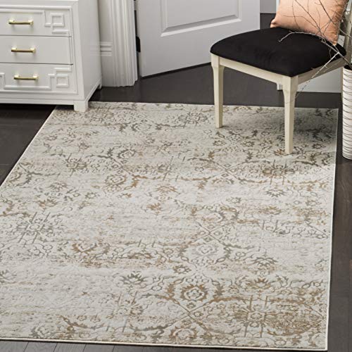 Safavieh Distressed Indoor Woven Rectangle Area Rug, Artifact Collection, ATF237, in Grey / Cream, 155 X 229 cm for Living Room, Bedroom or Any Indoor Space