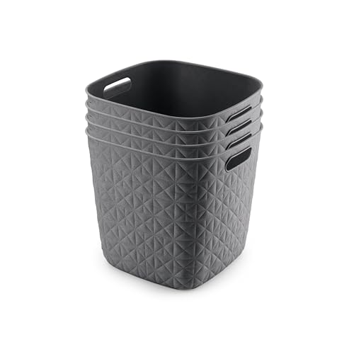 CURVER Softex 4 x 15L Storage Basket Set, Large Square Resin Storage Organisers for Bathroom, Kitchen and Home Organisation, Lightweight & Durable, Dark Grey