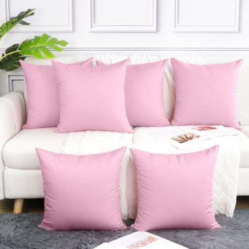 "Coddsmz 6 Pack Decorative 100% Cotton Pillow Covers Square Cushion Cover Solid DIY Anniversary Wedding Valentines Day Gifts,Throw Pillowcase for Home Bed Sofa,Pink,6 Pack-18"" x 18""/45x45cm"