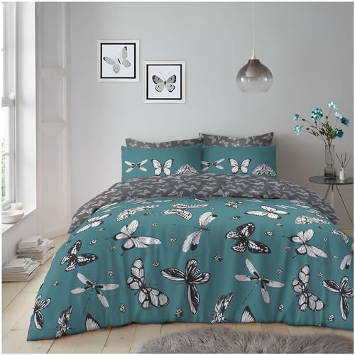 GC GAVENO CAVAILIA Polycotton Duvet Cover King Size (230x220cm) with 2 Pillowcases - Reversible King Size Bedding Set with Button Closure - Machine Washable - Teal
