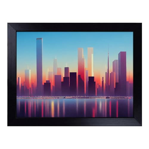 Lap Tray with Bean Bag Cushion, Loving Skyscraper Skyline - Handmade in the UK, Raised Wooden Edge, Padded Cushion, Heat-Resistant Wipe-Clean Surface, for Meals, Laptops and Crafts