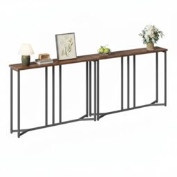 YITAHOME Set of 2 80cm Slim Console Table, Rustic Brown and Black