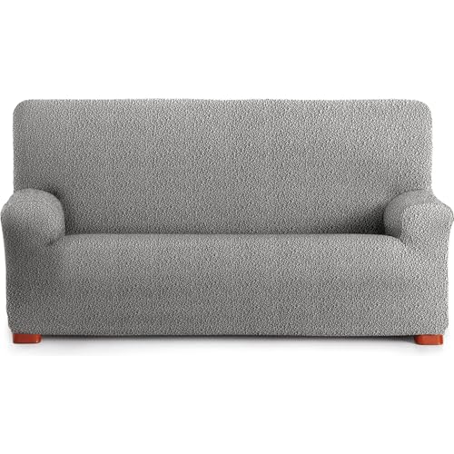ECOMMERC3 - 4 Seater Sofa Cover Bi-Elastic Fabric - Light Grey Breathable and Adjustable Sofa Cover with Supportive Foams and Rubber Bands