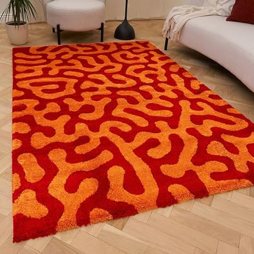 THE RUGS Joli Area Rug - Soft Dense Pile Modern Artistic Design, Durable & Easy Care Carpet for Living Room & Bedroom - Doodle Red & Orange, 200 x 290 cm