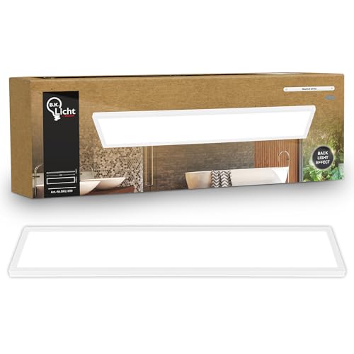 B.K.Licht - LED Panel, Slim, 4000K Neutral White, Indirect Backlighting, IP44 Splash-Proof, Ceiling Lights, Bathroom Light, Bathroom Lights Ceiling, Living Room, 98 x 20 x 3 cm, White